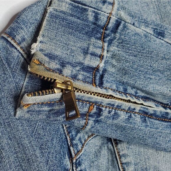 Guess L Jean Jacket Vintage Stretch Denim Light Blue Acid Wash Zip Up - Picture 12 of 16
